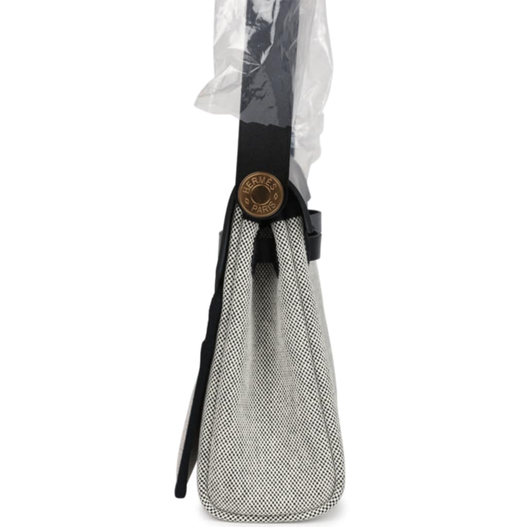 Herbag Zip 20 Mini Ecru and Black Toile H Canvas and Black Vache Hunter Gold Hardware