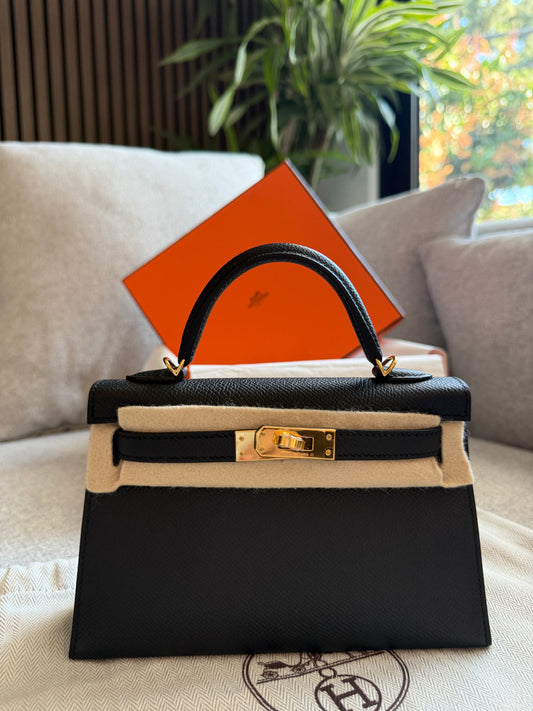Kelly II Sellier Mini Veau Epsom Noir with Gold Hardware