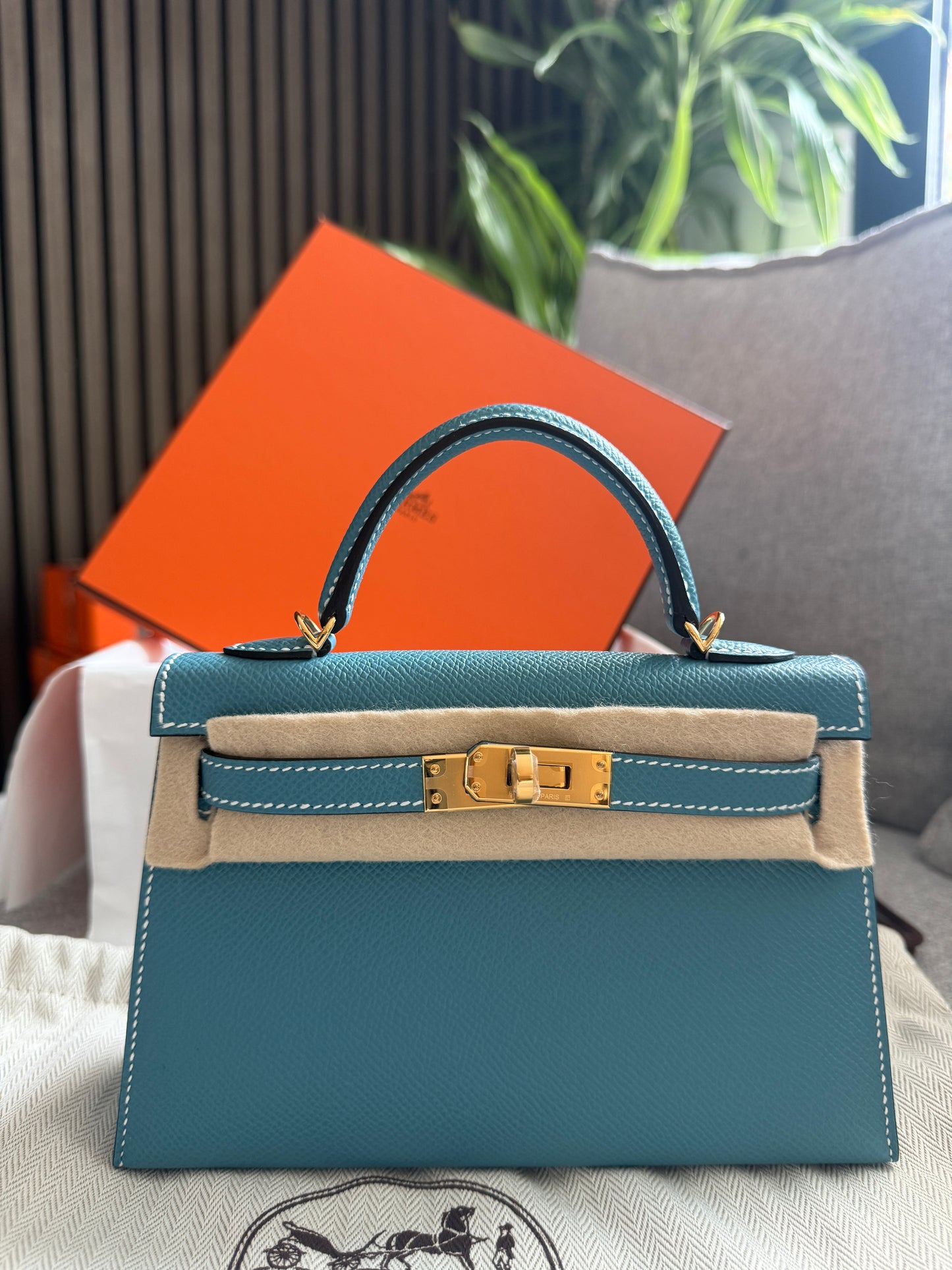Kelly II Sellier Mini Epsom Bleu Jean with Gold Hardware