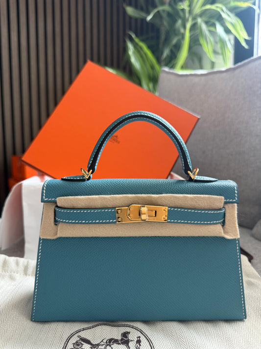 Kelly II Sellier Mini Epsom Bleu Jean with Gold Hardware
