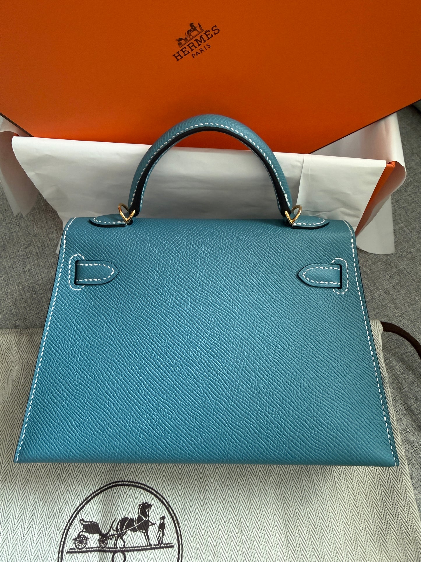 Kelly II Sellier Mini Epsom Bleu Jean with Gold Hardware