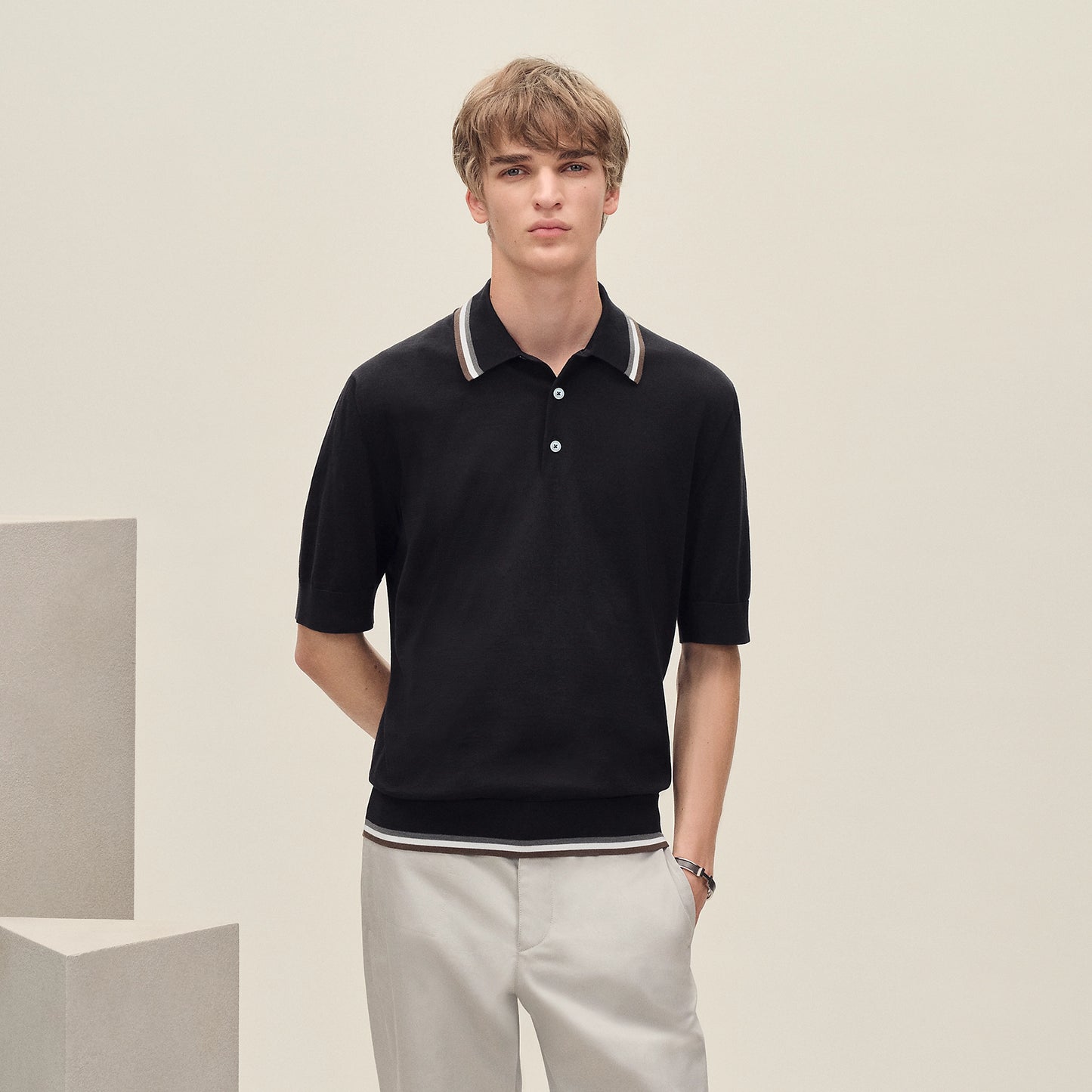 "Rayures & Twist" polo shirt - Noir