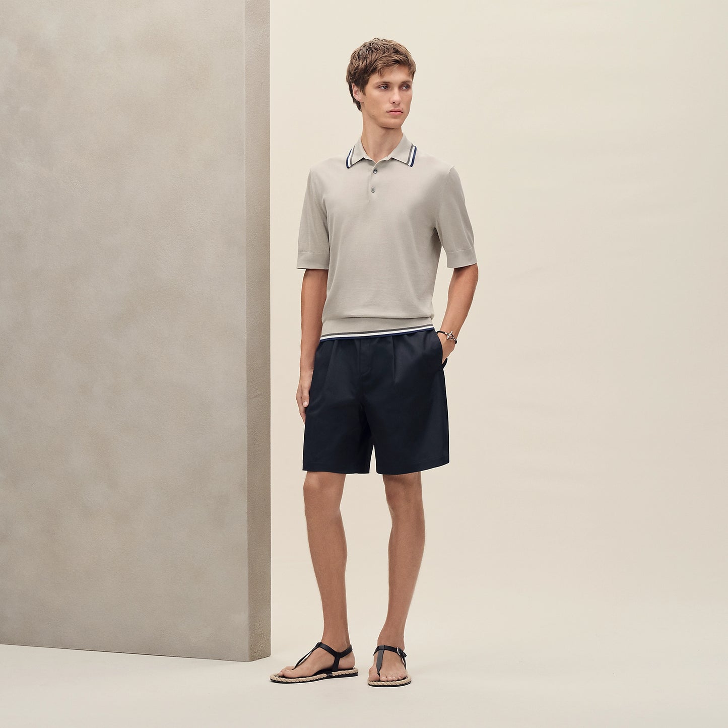 "Rayures & Twist" polo shirt - Mastic