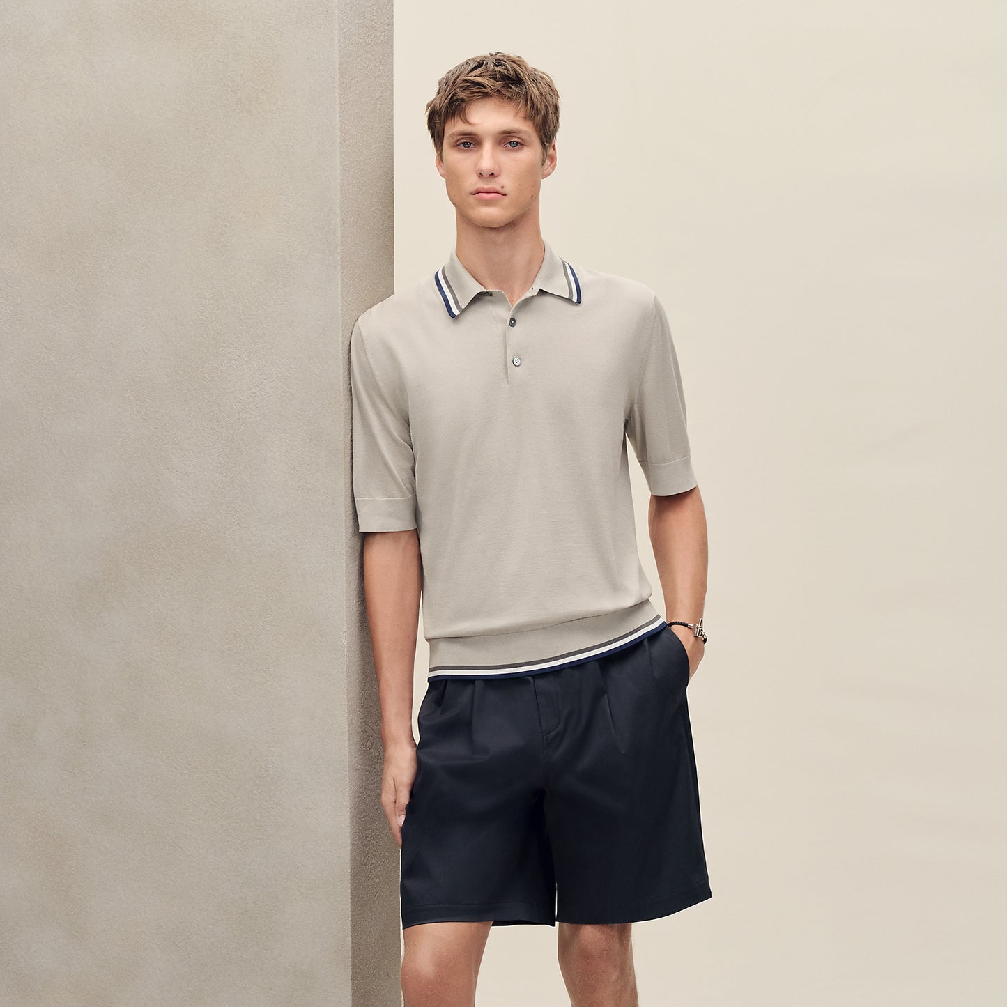 "Rayures & Twist" polo shirt - Mastic